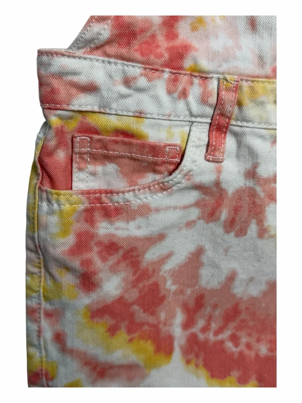 Childrens Place Tie Dye Shortalls Girls Sz 12 Coral Yellow Pockets Boho Casual